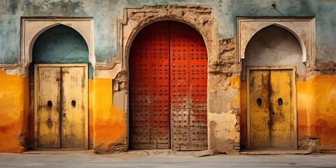 medieval oriental street, old wooden doors