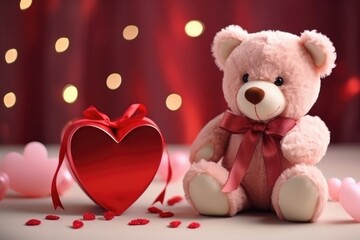 Teddy Bear and Heart-Shaped Box on Valentines Day
