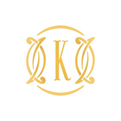 Elegant gold single letter monogram with letter K. Capital letter with wedding or luxury abstract ornament in a decorative frame