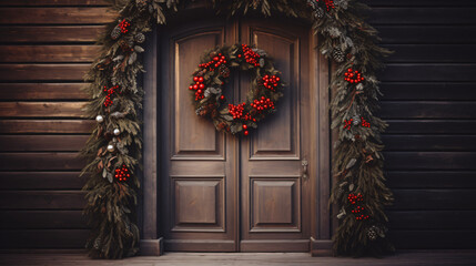 Fototapeta na wymiar door with christmas wreath background