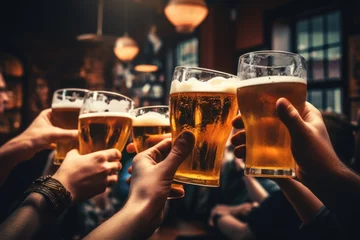 Foto op Plexiglas Hands toasting with beer in pub or bar © NikoG