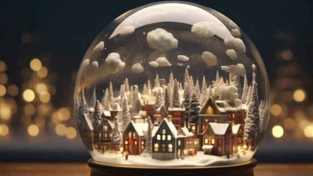 transparent ball with a winter city inside, snowball
