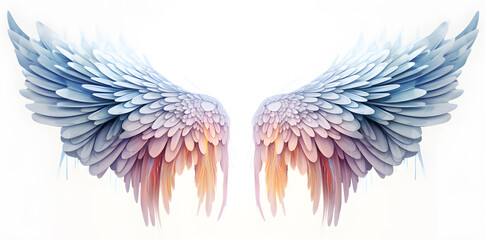 Beautiful magic watercolor angel wings isolated on white background - obrazy, fototapety, plakaty