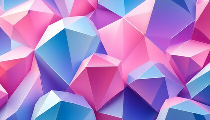 Obraz premium Abstract 3d texture, blue pink crystal glass background illustration, faceted texture with gradient, macro panorama, wide panoramic polygonal wallpaper