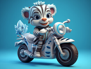 A Cute 3D Zebra Riding a Motorcycle