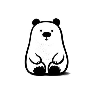 Hand drawn bear silhouette in a minimal style. Black and white graphic illustration isolated on transparent background	