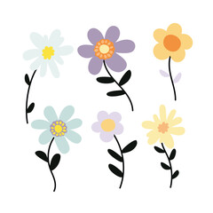 Set of vector illustrations of flowers in doodle style on a white background. for design and invitations.	