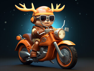 A Cute 3D Elk Riding a Motorcycle