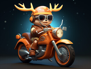 Obraz premium A Cute 3D Elk Riding a Motorcycle