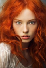 Fototapeta premium Young red hair natural beauty fashion model girl