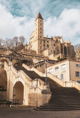 Auch Cathedral and the stairs. Photography taken in France - obrazy, fototapety, plakaty
