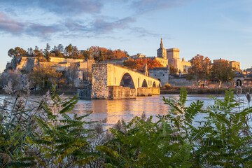 Avignon city and his Saint Benezet bridge over Rhone river. Photography taken in France in autumn