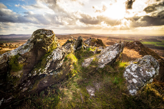 Roch Trevezel backlighted by the sunset. Photography taken in France