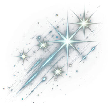 Illustration of a bright shooting stars, transparent background (PNG)