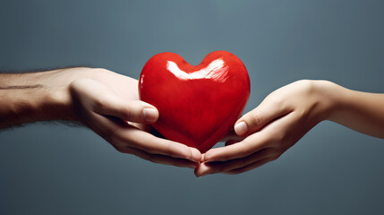 Fototapeta premium Hand giving red heart, charity and donate concept