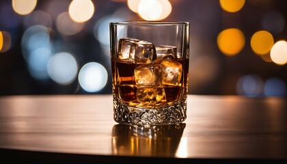 Whisky on the rocks in an old fashioned glass - traditional, elegant - obrazy, fototapety, plakaty