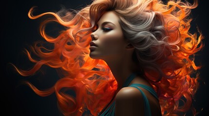 Abstract Orgasm concept with Nude woman on fire from pleasure