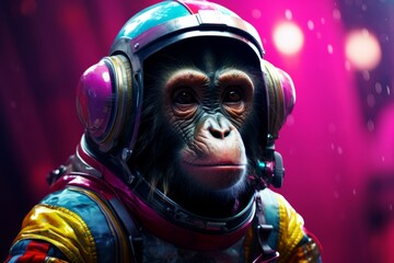 Chimpanzee monkey in spacesuit, first animals in space, space exploration