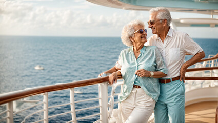 happy pensioners relaxing on a cruise ship