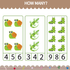  Vector education game for children counting how many cartoon