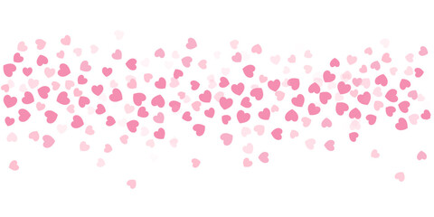 Heart Confetti Background, Love glitter for Valentine's day, Red, pink and rose hearts flying, frame or border for 14 February isolated on white, vector illustration - obrazy, fototapety, plakaty