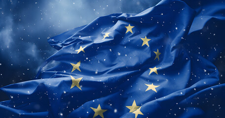 European Union flag, waving colorful flag, Union waving, Banner with EU - obrazy, fototapety, plakaty