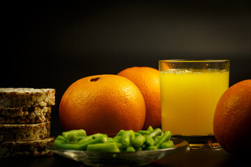 Orange slices and orange juice for a healthy diet