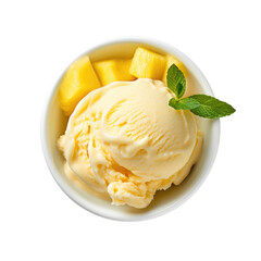 Delicious Bowl of Pineapple Ice Cream Isolated on a Transparent Background  - obrazy, fototapety, plakaty