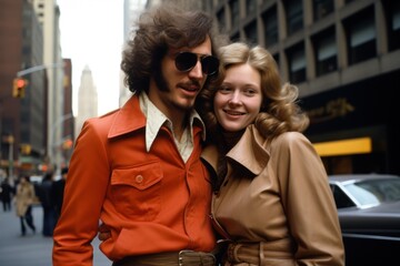 Caucasian lovers couple in 1970s