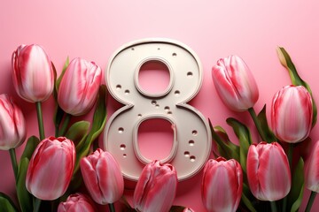 Number 8 in tulips, women's holiday March 8, 8th birthday