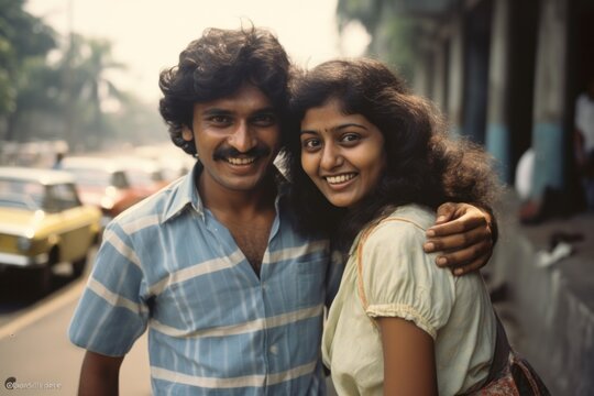 Indian lovers couple in 1970s