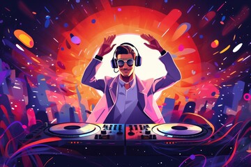 Energetic DJ Spinning Tracks at a New Year's Eve Party Celebration