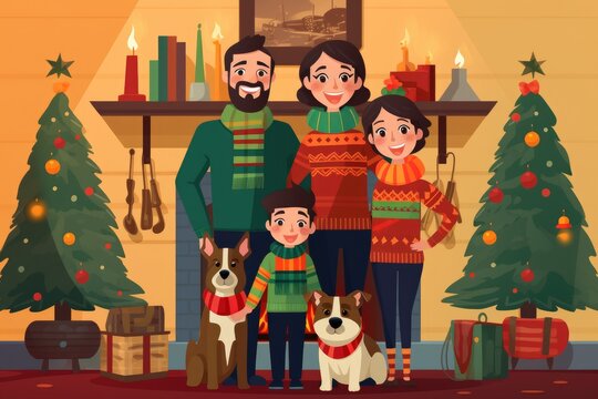 Holiday Cheer. Family in Festive Christmas Sweaters