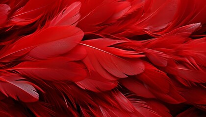 Vibrant red feathers texture background with exquisite detail  digital art of majestic bird plumage - obrazy, fototapety, plakaty
