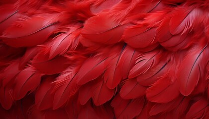 Vibrant red feathers texture background  detailed digital art of beautiful large bird feathers - obrazy, fototapety, plakaty