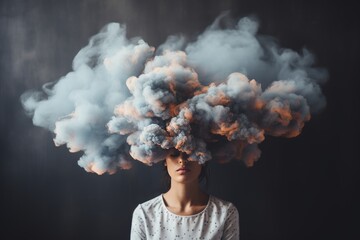 Misty cloud young womans battle with depression, addiction, loneliness, and mental health.