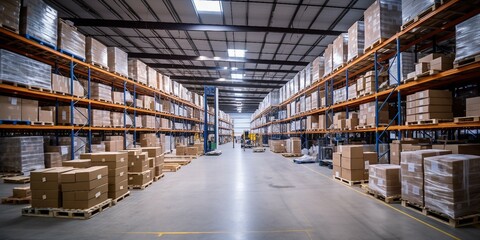 warehouse shelves in warehouse in warehouse - obrazy, fototapety, plakaty
