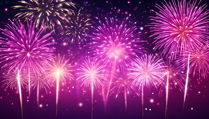 Fototapeta premium Firework silvester New Year's Eve Party celebration holiday background banner greeting card illustration - Closeup of pink glitter fireworks pyrotechnics with bokeh lights
