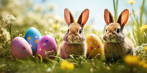 easter bunny with easter eggs