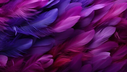 Detailed digital art purple feather texture background showcasing large bird feathers - obrazy, fototapety, plakaty