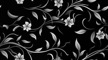 black and white painting, pattern of flowers, with emphasis on simplicity of design and use of plaster. SEAMLESS PATTERN. SEAMLESS WALLPAPER.