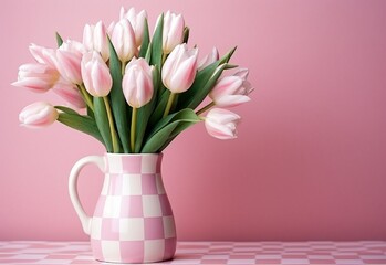pink tulips in vase on table Generating By AI Technology