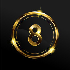 Golden Number 3D Style Font. Isolated Letters. Anniversary, Birthday golden numbers Vector design elements.Golden numbers set. Fancy illustration. Realistic shiny characters with black background