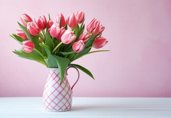 pink tulips in vase Generating By AI Technology
