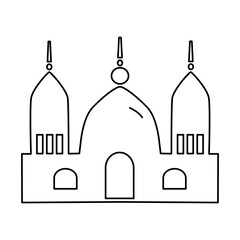 Coloring page of Muslim. Mosque coloring for promoting children's books on Islamic lessons. Vector format. Mosque
