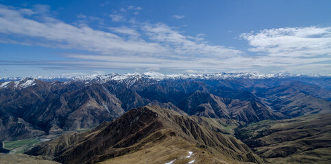 View of Southern Alps from Ben Lomond summit near Queenstown, New Zealand.