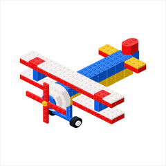 Colored biplane airplane in isometry. Vector