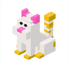 Colored sitting cat in isometry. Vector