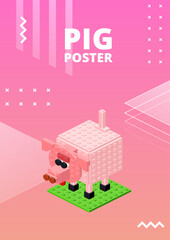 Poster with pig for print and design. Vector illustration.