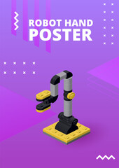 Poster with robot hand for print and design. Vector illustration.
